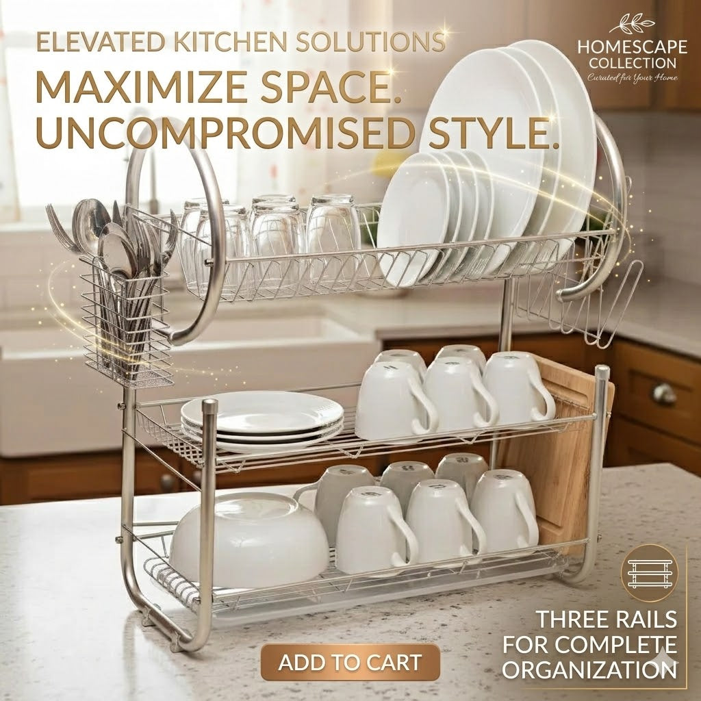 Double-Layer Dish Drain Rack – Household Metal Kitchen Storage Organizer
