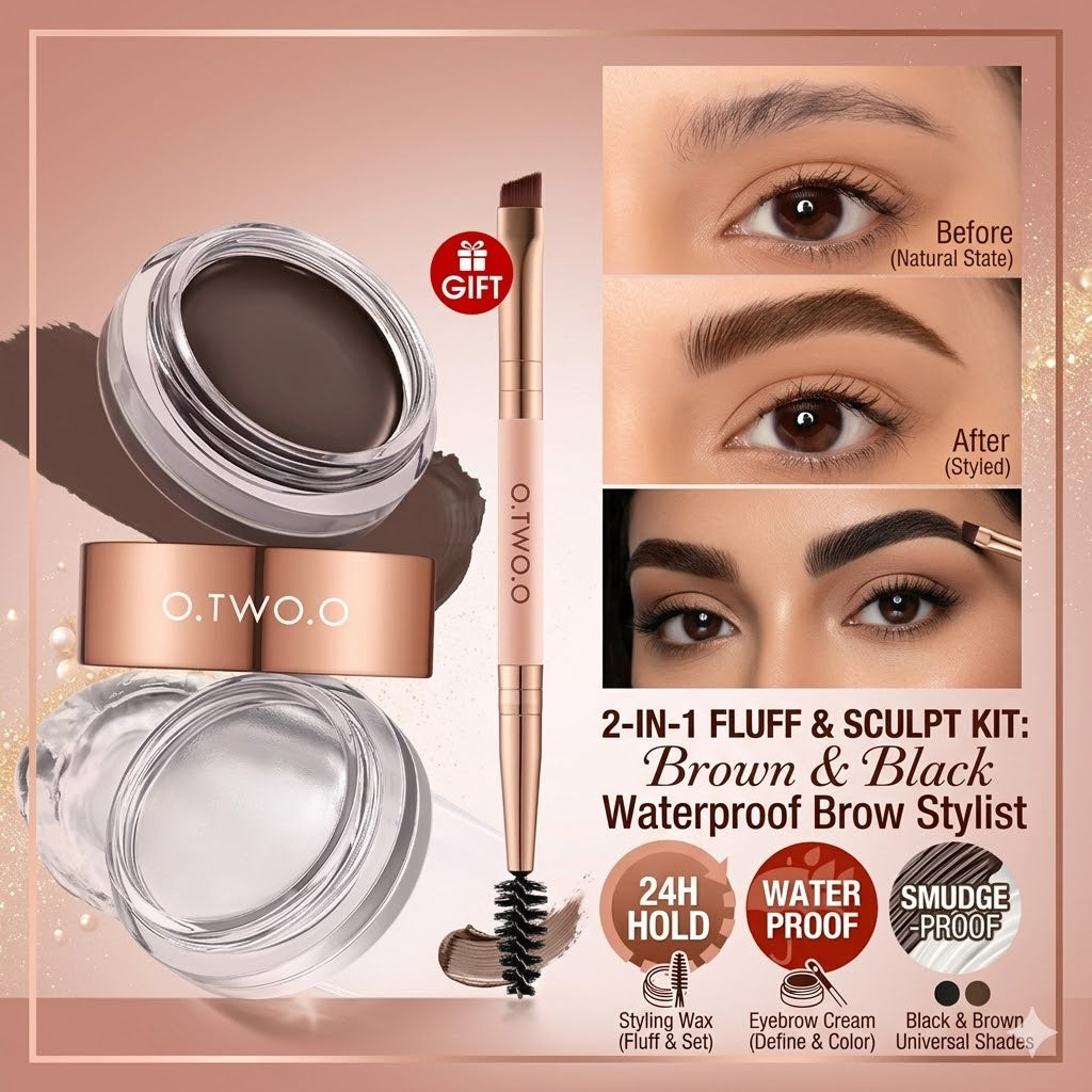 2-in-1 Brow Wax & Eyebrow Cream – Black & Brown Waterproof Brow Styling Kit