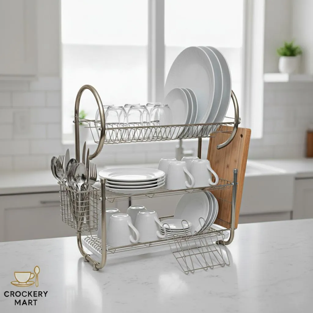 Double-Layer Dish Drain Rack – Household Metal Kitchen Storage Organizer
