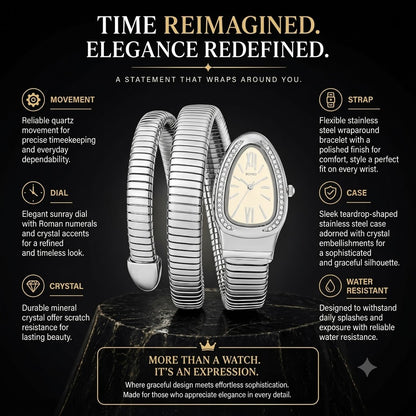 Women's Snake-Head Quartz Watch – Luxury Diamond-Accent Elastic Band Fashion Timepiece
