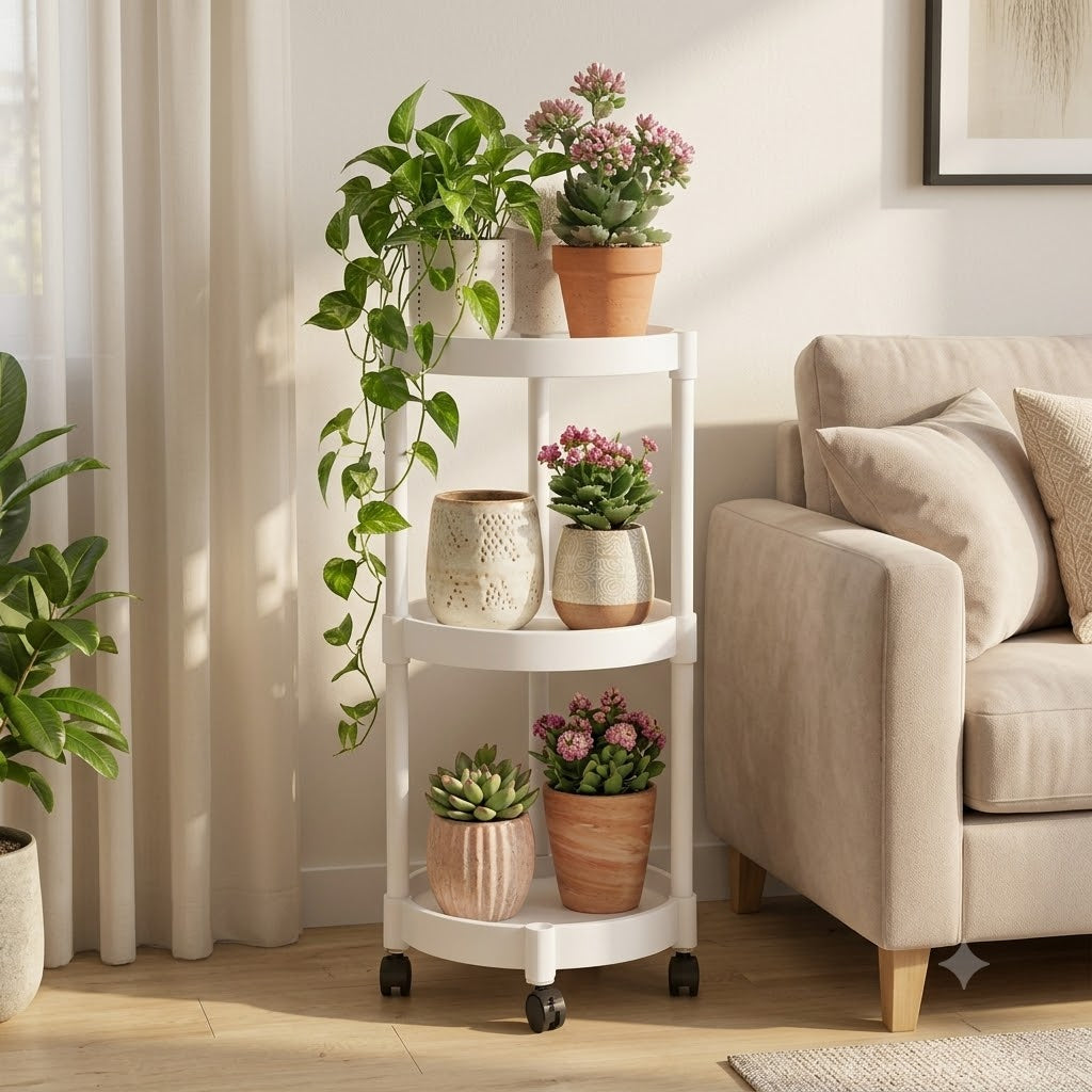 Nordic Style Multi-Layer Plant Stand with Wheels – Modern Indoor & Outdoor Flower Display Shelf