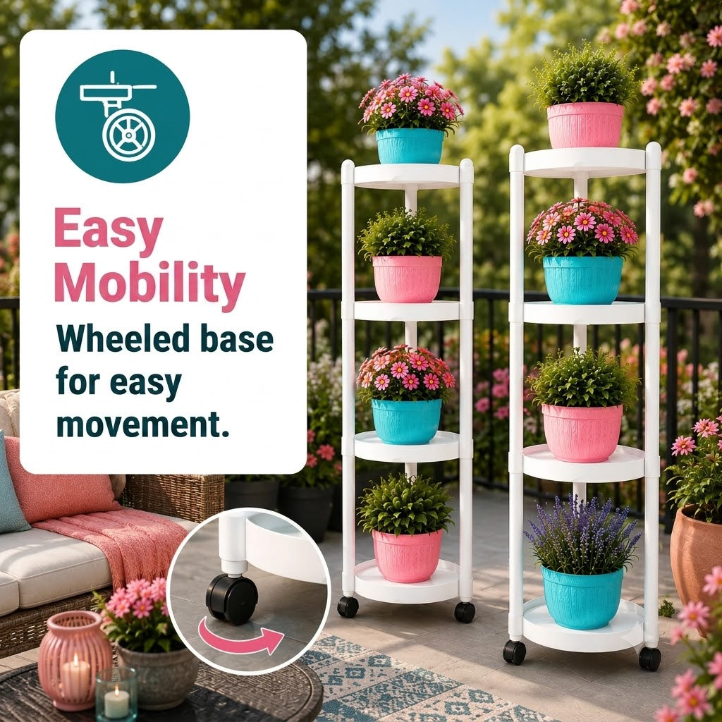Nordic Style Multi-Layer Plant Stand with Wheels – Modern Indoor & Outdoor Flower Display Shelf